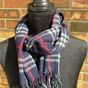 🌲 Burberry Navy and Red Plaid Scarf